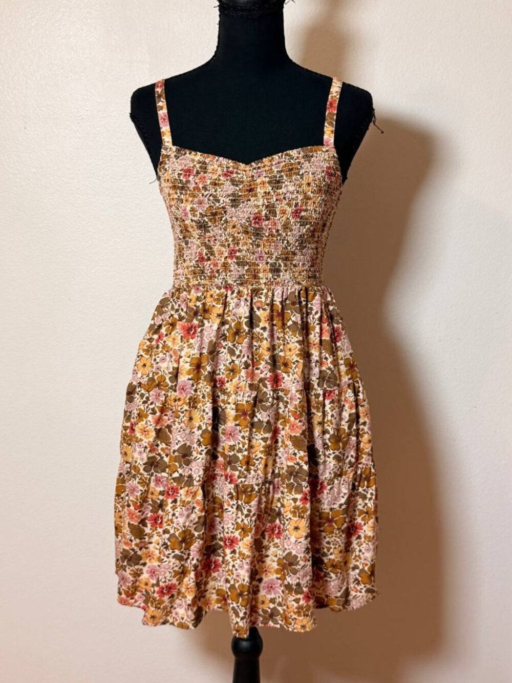 Madewell Floral Smocked Tiered Mini Dress Sweetheart Neck 70s Boho Cottagecore
